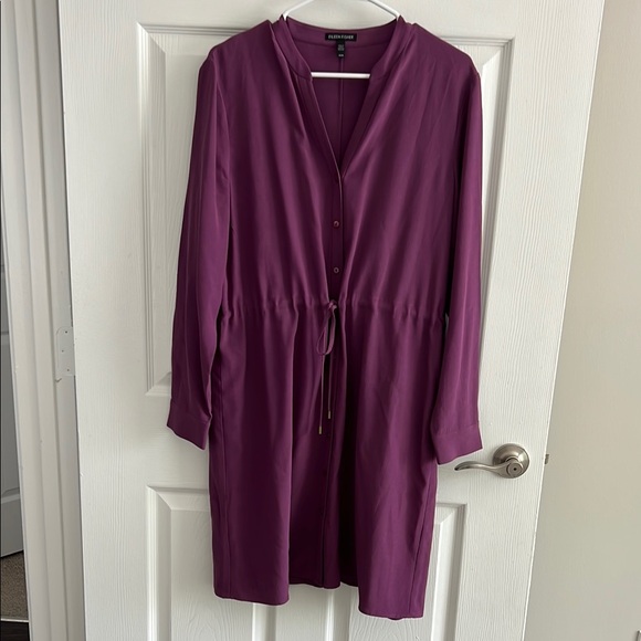 EILEEN FISHER Long-sleeve Crepe Drawstring Shirt Dress Tencel Purple - Picture 4 of 8